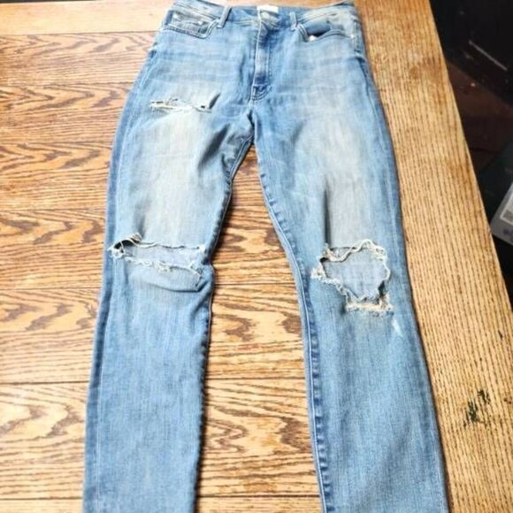 MOTHER THE Swooner Ankle Fray Losing Control High Rise Distressed Skinny Size 28 - Picture 2 of 7